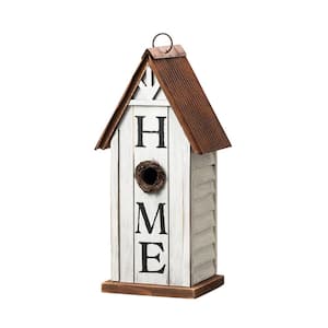 14.75 in.H Washed White Distressed Solid Wood  in.HOME in. Inspiration Garden Birdhouse