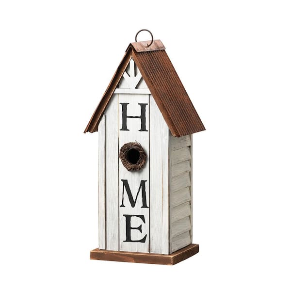 Glitzhome 14.75 in.H Washed White Distressed Solid Wood  in.HOME in. Inspiration Garden Birdhouse