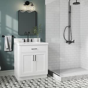 Hepburn 30 in. W x 22 in. D x 36 in. H Single Sink Freestanding Bath Vanity in White with Carrara Quartz Top