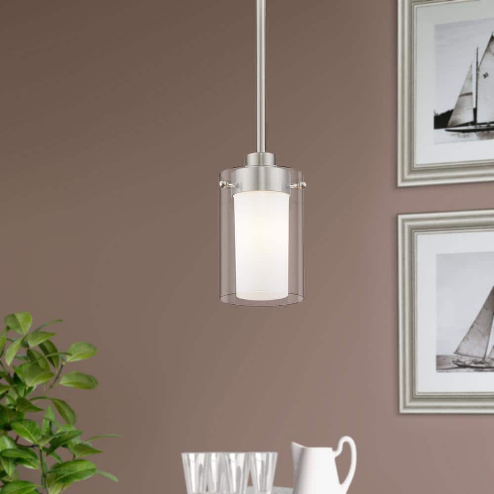 Brushed Nickel Mini Pendant with Clear and Opal Glass Shades