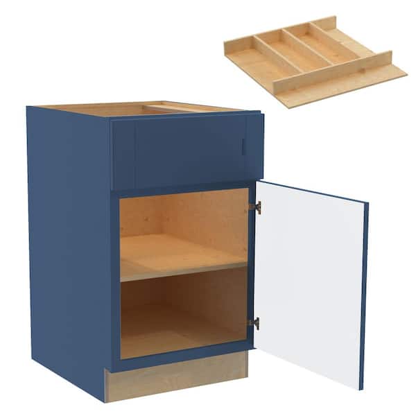 Home Decorators Collection Washington 21 in. W x 24 in. D x 34.5 in. H Vessel Blue Plywood Shaker Assembled Base Kitchen Cabinet Right Utility Tray