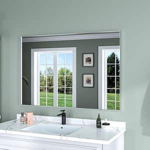 48 in. W x 32 in. H Silver Aluminum Rectangle Framed Tempered Glass Wall-Mounted Bathroom Mirror