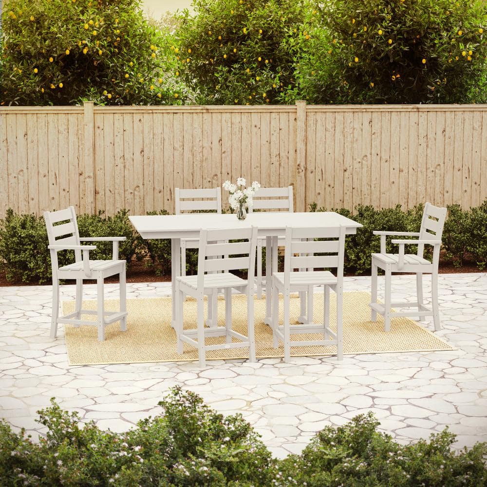 POLYWOOD Grant Park White 7-Piece HDPE Plastic Farmhouse Counter