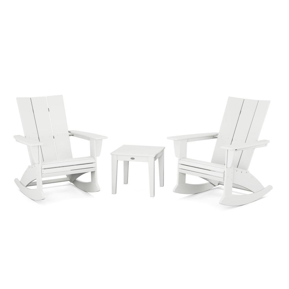 Modern Curveback Adirondack Rocking Chair White 3-Piece HDPE Plastic Patio Conversation Set price history on PriceWatchPro
