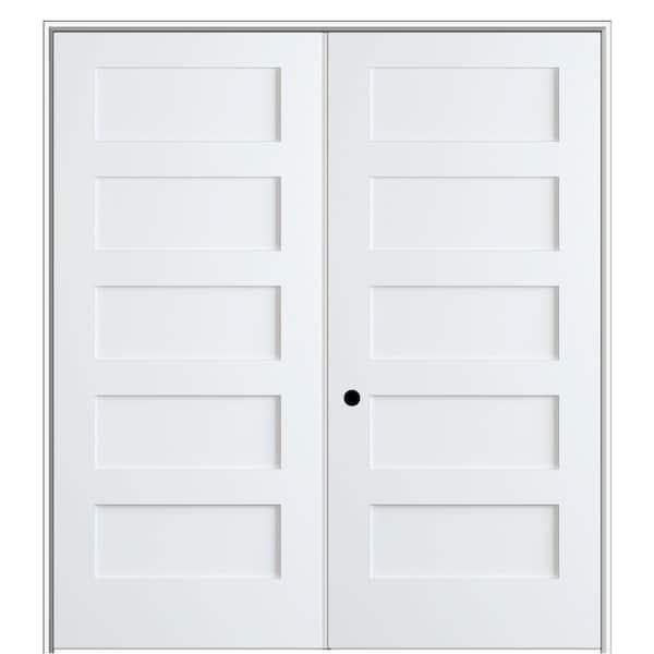 MMI Door Shaker Flat Panel 36 in. x 80 in. Right Hand Solid Core Primed Composite Double Prehung French Door with 4-9/16 in. Jamb