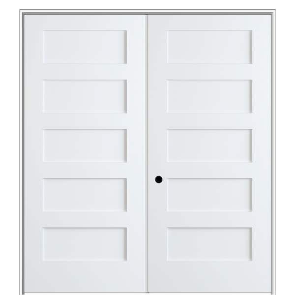 MMI DOOR Shaker Flat Panel 48 in. x 80 in. Right Hand Active SolidCore Primed HDF Double Prehung French Door with 6-9/16 in. Jamb
