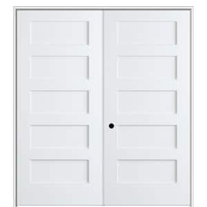 Shaker Flat Panel 56 in. x 80 in. Right Hand Active SolidCore Primed HDF Double Prehung French Door with 6-9/16 in. Jamb