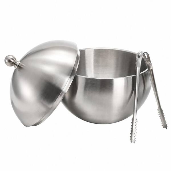 2.11 qt. Silver Stainless Steel Ice Bucket w/ Double Insulation, Lid, Ice Tong and Scooper for Home Bar Cocktail Parties