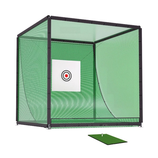 10 ft. x 10 ft. x 10 ft. Updated Golf Hitting Cage with Frame and Netting Enclosure Target Cloth and Swing Practice Mat