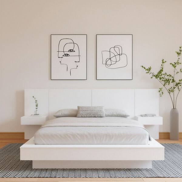 Napa 4-Piece White Composite Wood King Size Platform Bedroom Set with Floating Nightstands