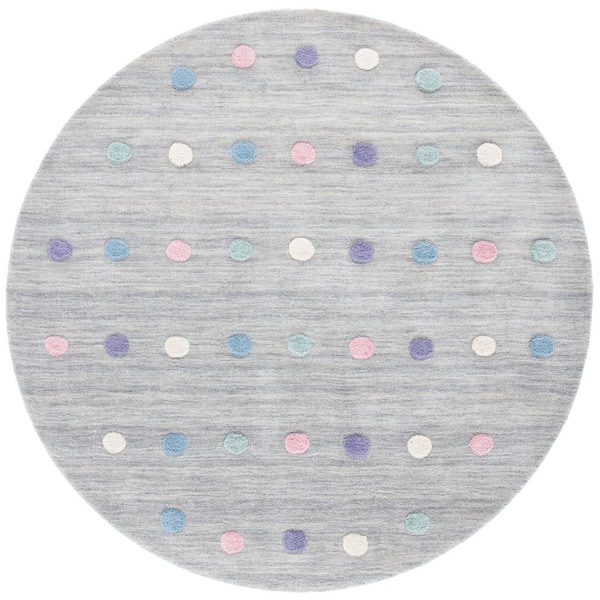 Kids 5 ft. x 5 ft. Silver Polka-Dot Round Area Rug