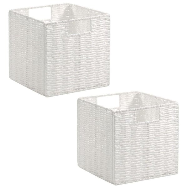 White 9 in. x 9 in. Paper Decorative Basket with Handles Set of 2