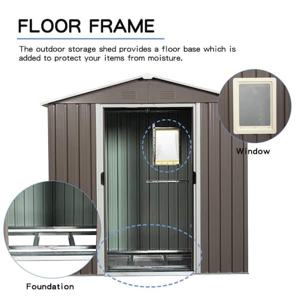 7 ft. W x 4 ft. D Gray Metal Outdoor Storage Shed with Window and Double Sliding Doors (28 sq. ft.)