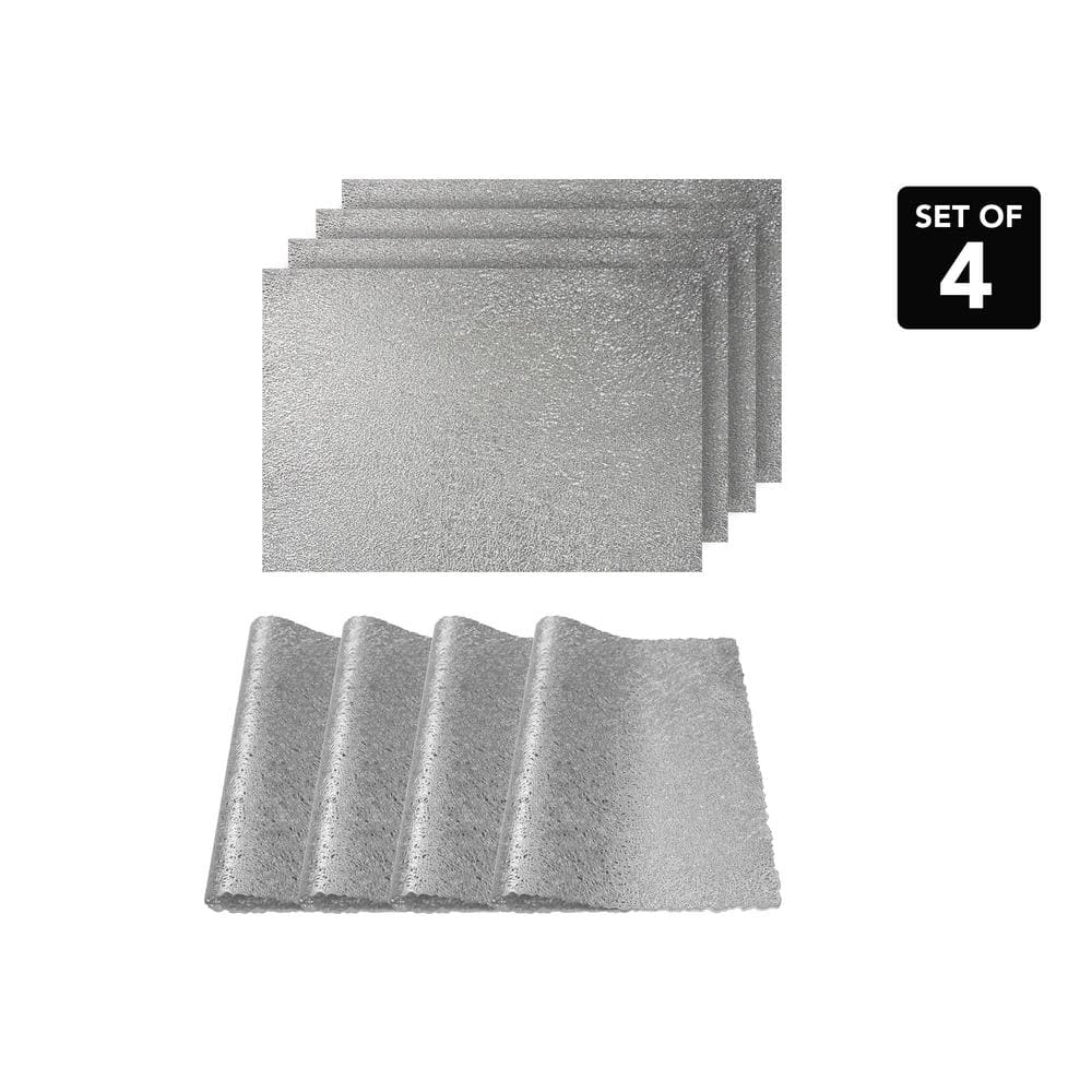 Silver Metallic Vinyl Rectangle Placemats Set of 4