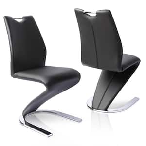 Black Leather Upholstered Mermaid-shaped Dining Chairs with Chrome Legs (Set of 2)