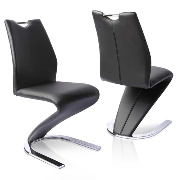 null Black Leather Upholstered Mermaid-shaped Dining Chairs with Chrome Legs (Set of 2)