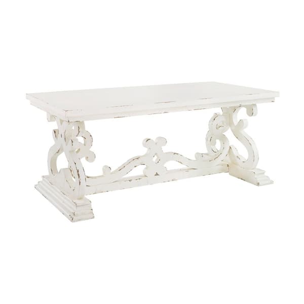 Powell Company Lucas 46.35 in. Distressed White Rectangle Wood Coffee Table