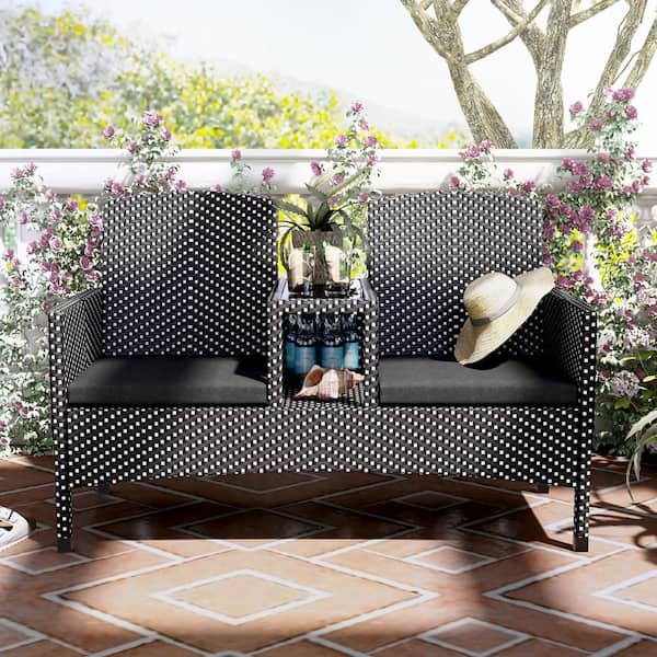 Furniture of America Brandywine White and Black 1-Piece Aluminum Patio Conversation Set with Black Cushions