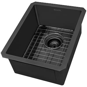 Terraza Black 16 Gauge Stainless Steel 14 in. Undermount Bar Sink in Gunmetal Black with Mounting Brackets