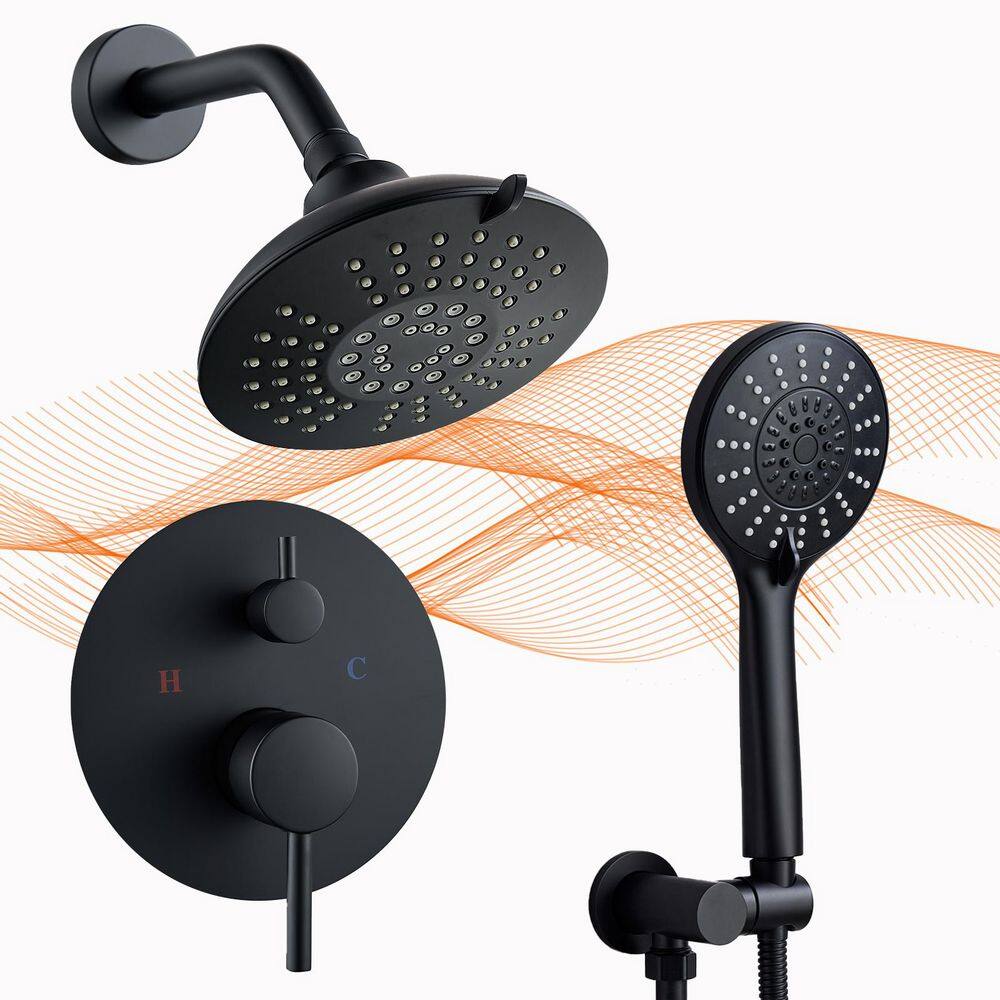 Rainfall 6-Spray Square Modern Shower System Shower Head with Handheld in M