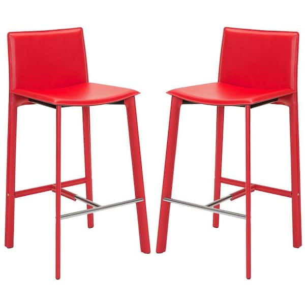 SAFAVIEH Janet 30 in. Red Cushioned Bar Stool (Set of 2)