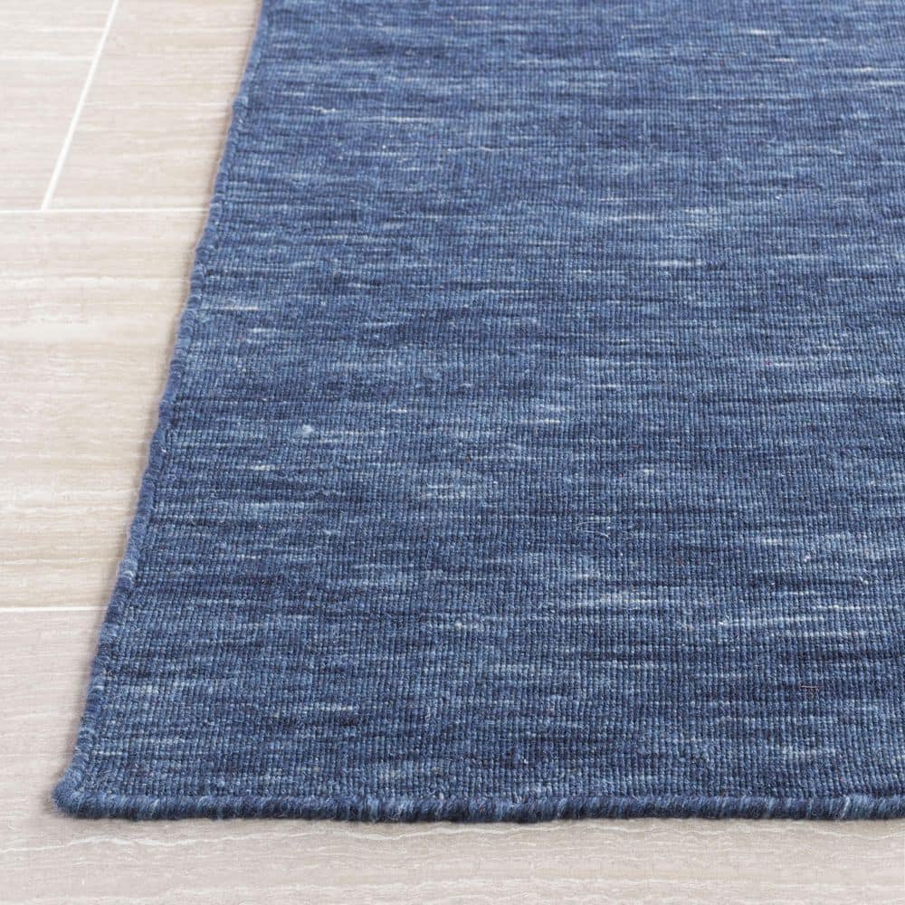 Navy Blue Handmade Wool and Cotton Flatweave Rug, 3' x 5'