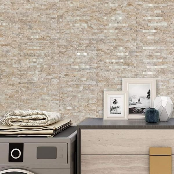 10-Sheet Peel and Stick Backsplash Wall Tile, PVC Mixed Metal Wall Panel in Sandstone for Kitchen