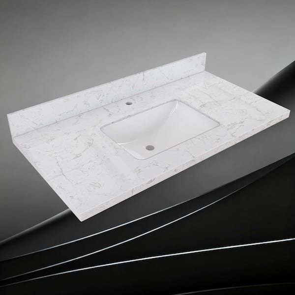 36 in. W x 22 in. D Engineered Stone Rectangular Single Sink Vanity Top in Carrara White With 4 in. H Backsplash