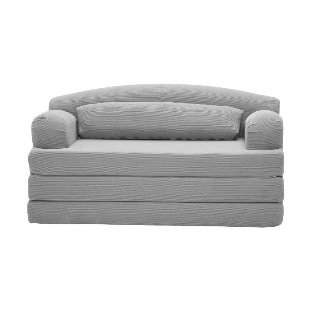 Foldable Corduroy 57 in. Wide Round Arm High-Density Foam Convertible Sleeper Sofa in Light Gray price history on PriceWatchPro
