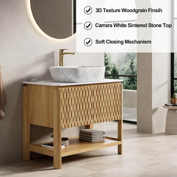 Yingze 36 in. Freestanding Single Sink Natural Bath Vanity with