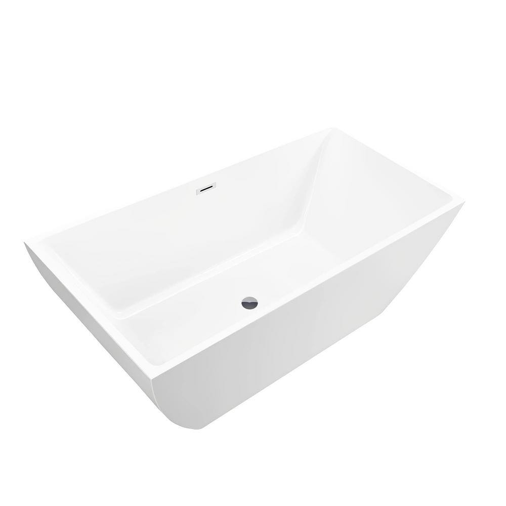 White Acrylic Freestanding Soaking Bathtub, 59" x 30"