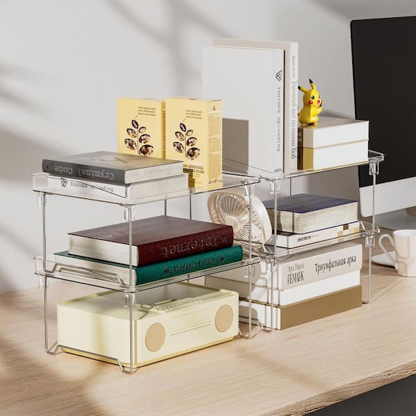 4-Piece Clear Acrylic Stackable Cabinet Organizer Shelf, Countertop Storage Riser for Kitchen Bathroom and Pantry