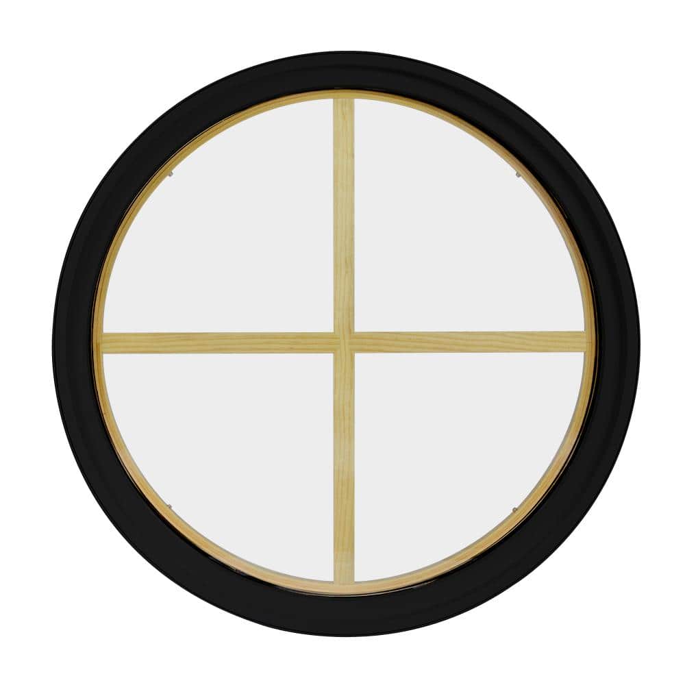 36 in. x 36 in. Round Black 6-9/16 in. Jamb 2-1/4 in. Interior Trim 4-Lite Grille Geometric Aluminum Clad Wood Window price history on PriceWatchPro