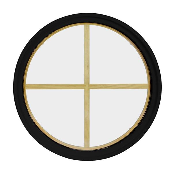 FrontLine 48 in. x 48 in. Round Black 4-9/16 in. Jamb 4-Lite Grille Geometric Aluminum Clad Wood Window