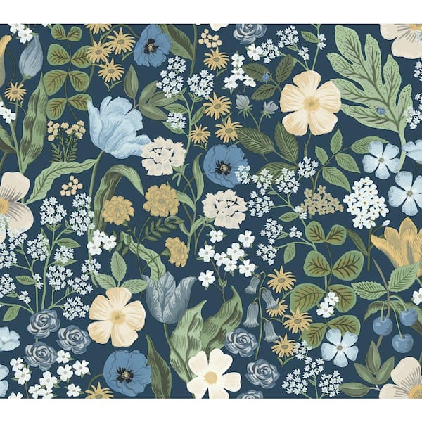RIFLE PAPER CO. Blossom Navy Blue Matte Non-Pasted Wallpaper