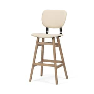 Haden 30.25 in. Seat Height Cream Upholstered Seat Brown Wood Frame Stool