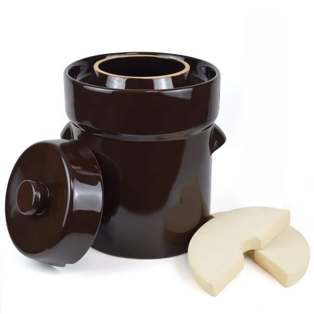 10-Piece Ceramic Brown Fermentation Crock Set with Lid and Weights