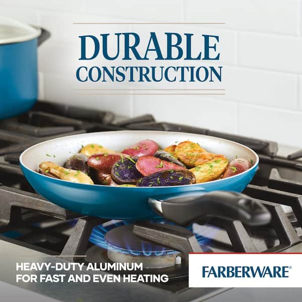 Farberware Dishwasher Safe Nonstick Cookware Pots and Pans Set, 15 Piece,  Blue