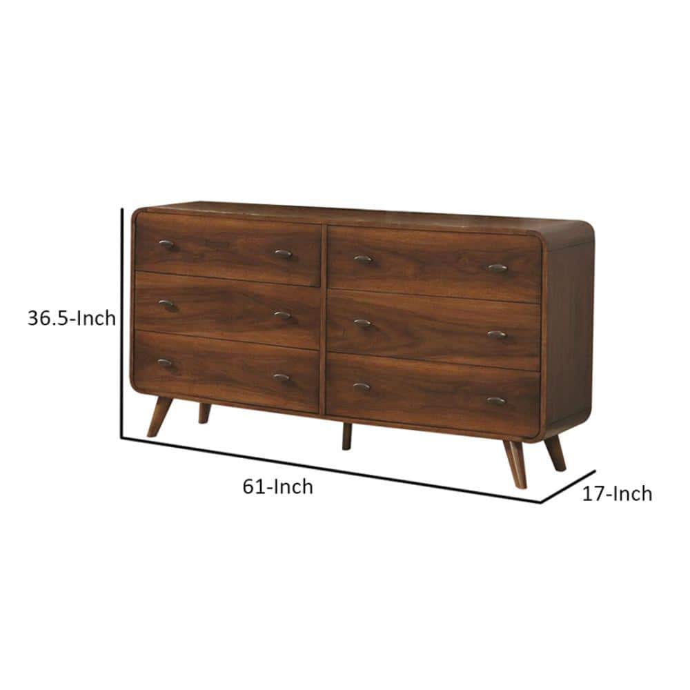 Black Mid-Century 6-Drawer Dresser with Felt-Lined Drawers