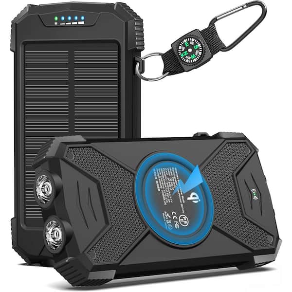 EKIEUDL Solar Portable Wireless Power Bank 20-Watt Fast Charging External Battery Pack in Black (1-Pack)
