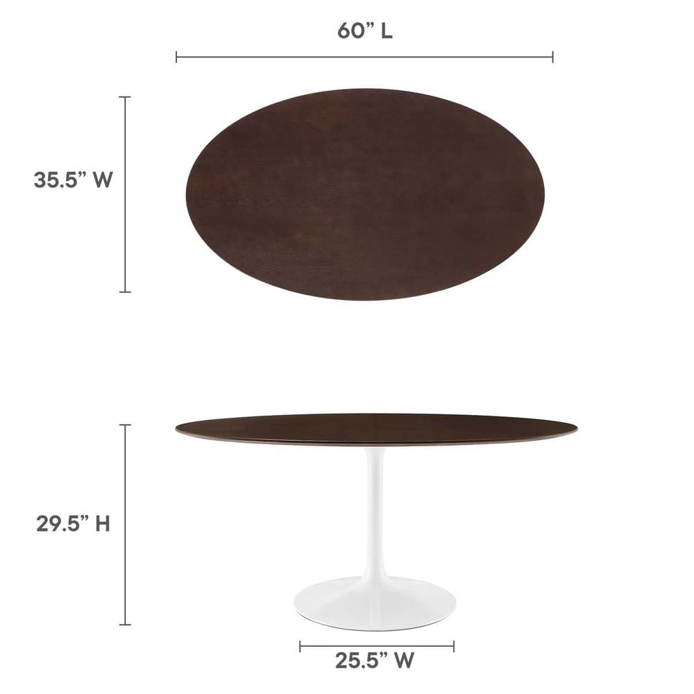 Lippa 60" Walnut Oval Wood Dining Table with White Metal Base
