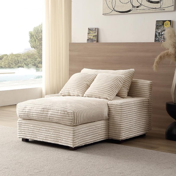 J&E Home 48.8 in. W Beige Corduroy Fabric Twin Size Sofa Bed
