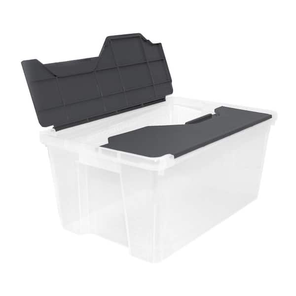 Photo 1 of 5.8 Gal. Mini Flip Top Storage Tote in Clear with Graphite Lid, 5 pack