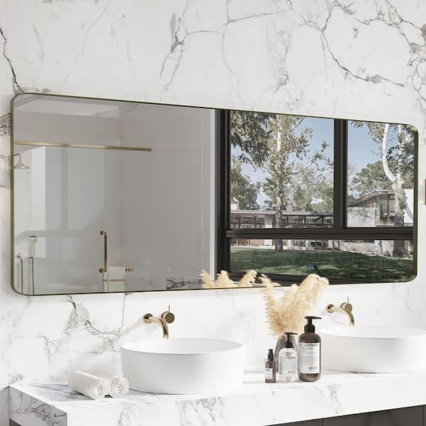 84 in. W x 32 in. H Premium Aluminum Framed Rectangular Bathroom Vanity Wall Mirror in Bronze