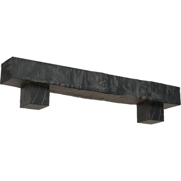 Ekena Millwork 6 in. x 6 in. x 3 ft. Hand Hewn Faux Wood Fireplace Mantel Kit, Alamo Corbels, Aged Ash