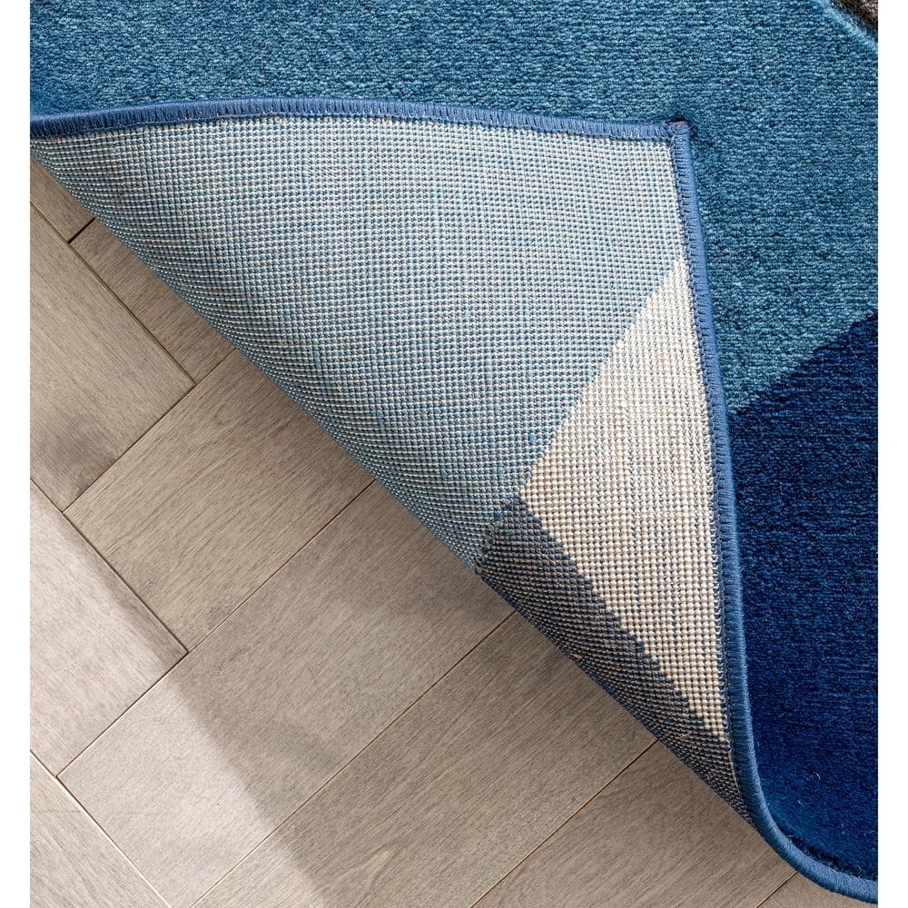 Modern Geometric Blue Synthetic 5' x 7' Easy-Care Area Rug