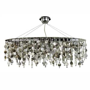 Midnight Pearl 582 5-Light Mother of Pearl Shell and Crystal Polished Chrome Modern Oval Oblong Chandelier