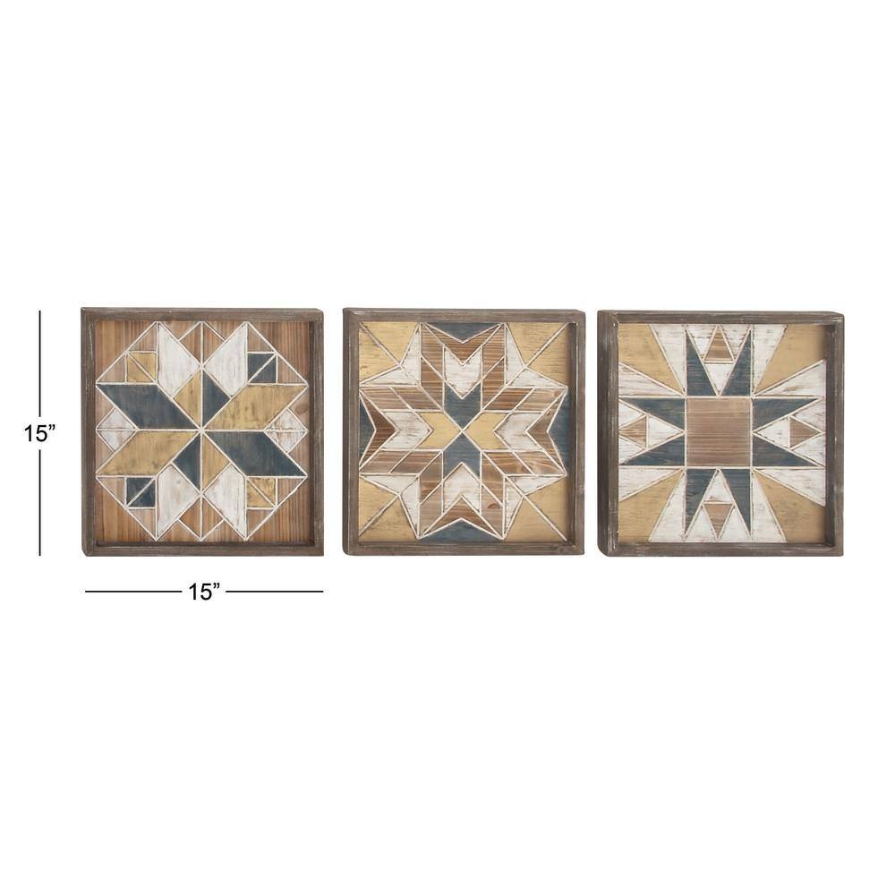 Multi Colored Geometric Wood Wall Decor Set of 3