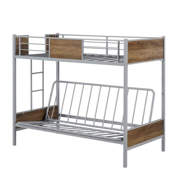 Eer Gray Twin Over Futon Metal Bunk, Twin Over Futon Bunk Bed Frame