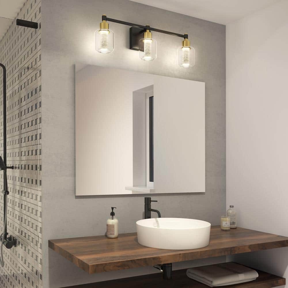 Champagne Globe 26 in. 3 Light Black & Gold Modern Integrated LED 5 CCT Vanity Light Bar for Bathroom with Bubble Glass price history on PriceWatchPro